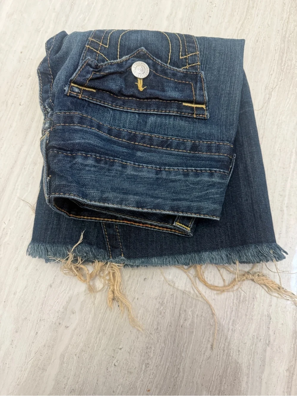 True Religion Dark Blue Denim Midi Skirt 
'World Tour' style with raw hem_7